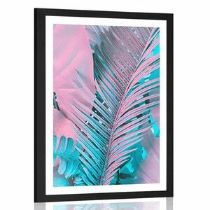 Plakat z passe-partout liście palmowe w niezwykłych neonowych kolorach obraz