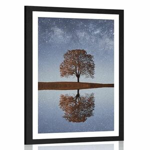 Plakat z passe-partout gwiaździste niebo nad samotnym drzewem obraz