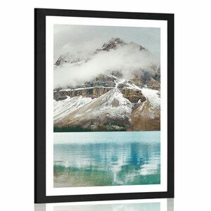 Plakat z passe-partout jezioro w pobliżu pięknej góry obraz