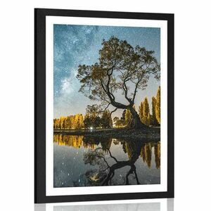 Plakat z passe-partout drzewo pod rozgwieżdżonym niebem obraz