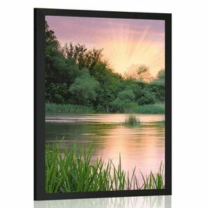 Plakat wschód słońca nad rzeką obraz