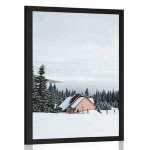 Plakat domek w zaśnieżonej naturze obraz