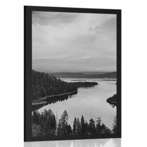 Plakat jezioro o zachodzie słońca w czerni i bieli obraz