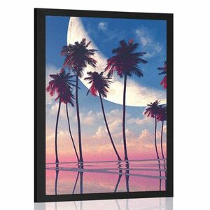 Plakat zachód słońca nad tropikalnymi palmami obraz