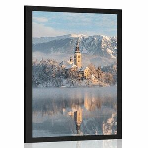 Plakat kościół nad jeziorem Bled w Słowenii obraz