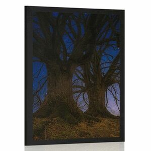 Plakat drzewa w nocnym krajobrazie obraz