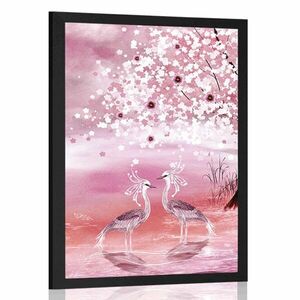 Plakat czaple pod magicznym drzewem w różowym kolorze obraz