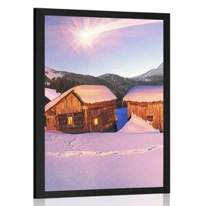 Plakat zaśnieżona górska wioska obraz