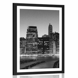 Plakat z passe-partout Nowy Jork nocą w czerni i bieli obraz