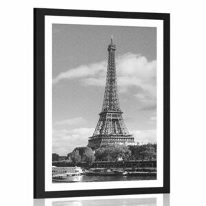 Plakat z passe-partout piękna panorama Paryża w czerni i bieli obraz