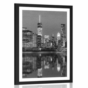 Plakat z passe-partout odbicie Manhattanu w wodzie w czerni i bieli obraz