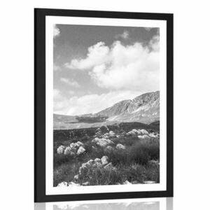 Plakat z passe-partout dolina w Czarnogórze w czerni i bieli obraz