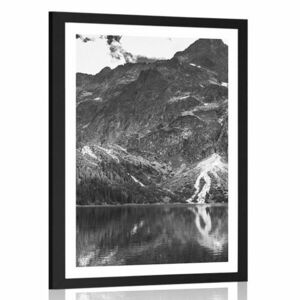 Plakat z passe-partout Morskie oko w Tatrach w czerni i bieli obraz