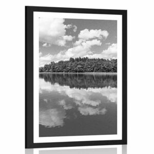 Plakat z passe-partout przyroda latem w czerni i bieli obraz