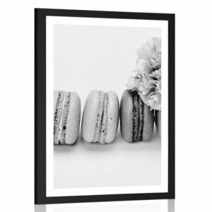 Plakat z passe-partout smaczne makaroniki w czerni i bieli obraz