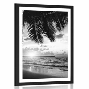 Plakat z passe-partout wschód słońca na karaibskiej plaży w czerni i bieli obraz
