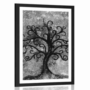 Plakat z passe-partout czarno-białe drzewo życia obraz