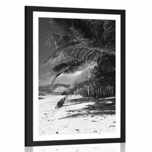 Plakat z passe-partout piękno plaży Anse Source w czerni i bieli obraz