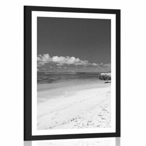 Plakat z passe-partout czarno-biała plaża Anse Source obraz