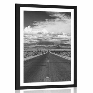 Plakat z passe-partout droga w puszczy w czerni i bieli obraz