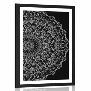 Plakat z passe-partout Mandala w vintage stylu w czarno-białym kolorze obraz