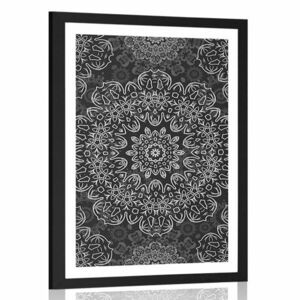 Plakat z passe-partout Mandala z abstrakcyjnym wzorem w czerni i bieli obraz