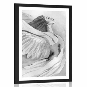 Plakat z passe-partout wolny anioł w czerni i bieli obraz