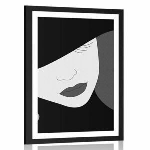Plakat z passe-partout elegancka dama w kapeluszu w czerni i bieli obraz