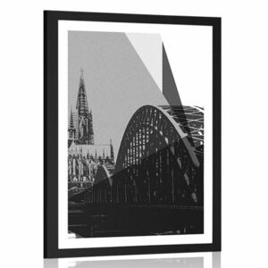 Plakat z passe-partout ilustracja miasta Kolonii w czerni i bieli obraz
