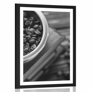 Plakat z passe-partout młynek do kawy vintage w czerni i bieli obraz