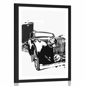 Plakat z passe-partout retro auto z abstrakcją w czerni i bieli obraz