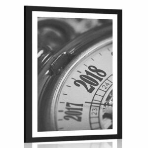 Plakat z passe-partout zegarek kieszonkowy w stylu vintage w czerni i bieli obraz