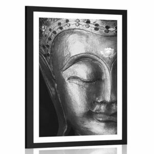 Plakat z passe-partout boski Budda w czerni i bieli obraz