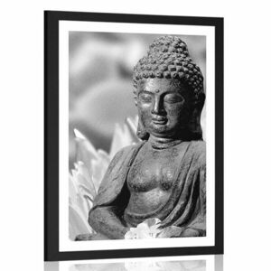 Plakat z passe-partout sokojny Budda w czerni i bieli obraz