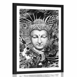 Plakat z passe-partout Budda na egzotyznym tle w czerni i bieli obraz