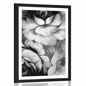 Plakat z passe-partout impresjonistyczny świat kwiatów w czerni i bieli obraz