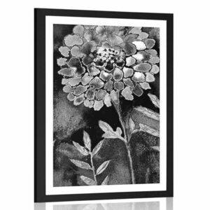 Plakat z passe-partout cudowne kwiaty w czerni i bieli obraz