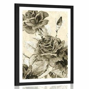 Plakat z passe-partout vintage bukiet róż w sepiowym kolorze obraz