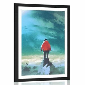 Plakat z passe-partout mężczyzna na szczycie góry obraz