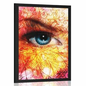 Plakat niebieskie oczy z abstrakcyjnymi elementami obraz