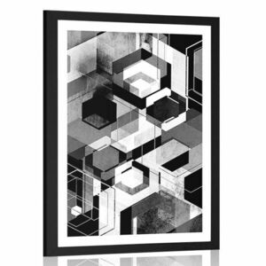 Plakat z passe-partout abstrakcyjna geometria w czerni i bieli obraz