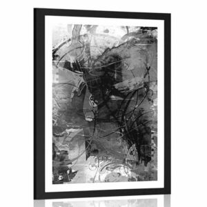 Plakat z passe-partout nowoczesne malarstwo medialne w czerni i bieli obraz