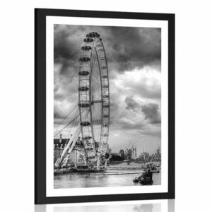 Plakat z passe-partout wyjątkowy Londyn i Tamiza w czerni i bieli obraz