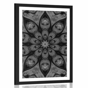 Plakat z passe-partout hipnotyczna Mandala w czerni i bieli obraz