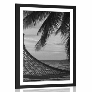 Plakat z passe-partout hamak na plaży w czerni i bieli obraz
