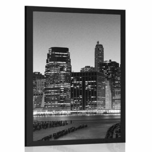 Plakat nocny New York w czerni i bieli obraz
