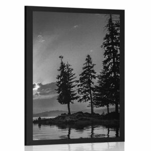 Plakat górskie jezioro w czerni i bieli obraz