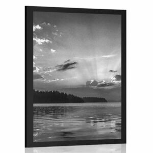 Plakat odbicie górskiego jeziora w czerni i bieli obraz