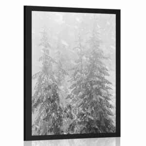 Plakat śnieżny krajobraz w czerni i bieli obraz