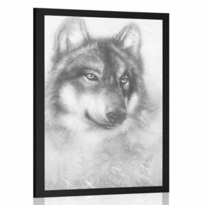 Plakat wilk w śnieżnym krajobrazie w czarno-białym krajobrazie obraz